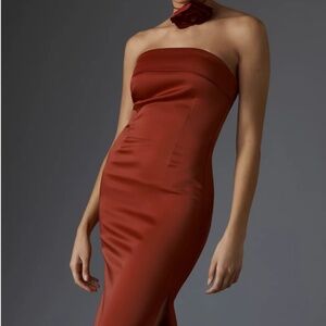 By Anthropologie Strapless Cowl-Back Midi Dress XL NEW NWT rust color